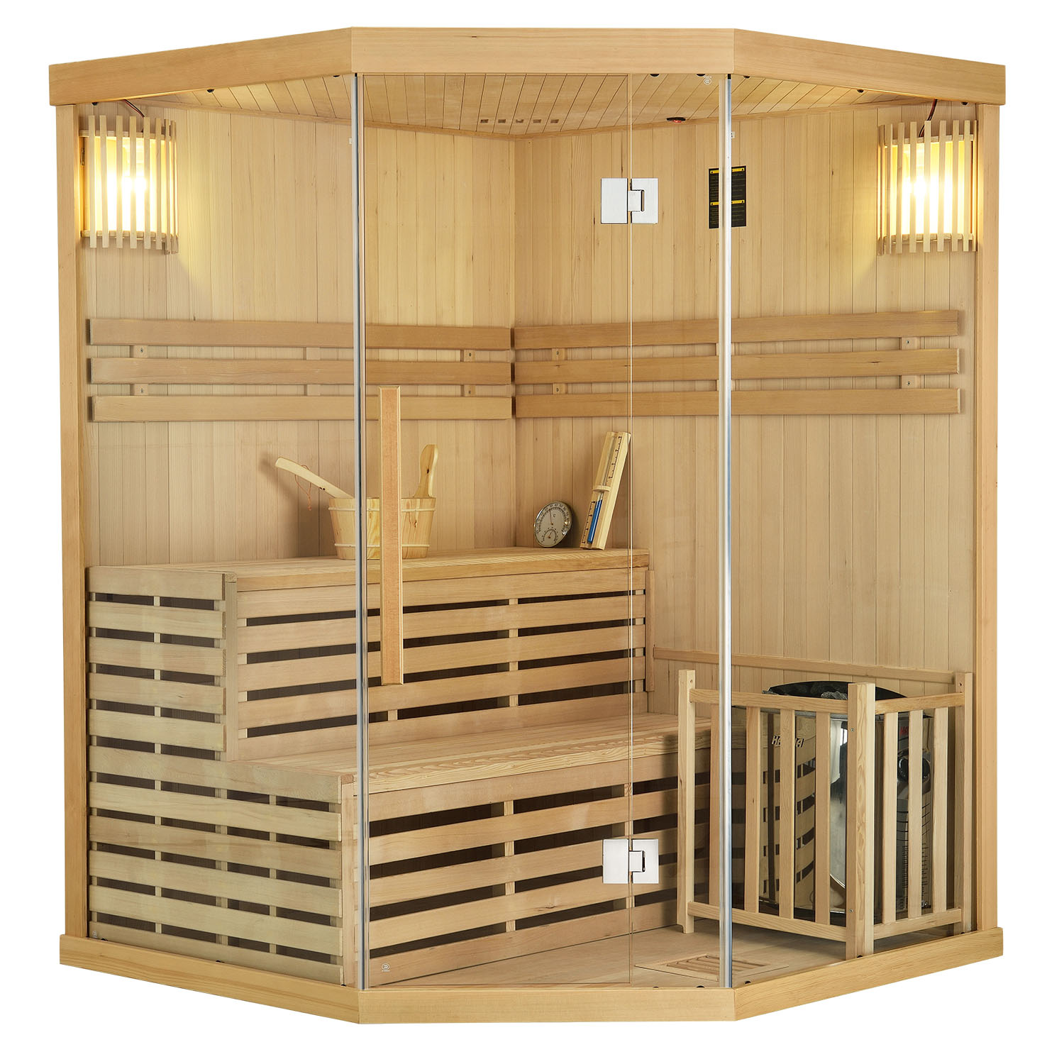 Juskys Tradičná saunová kabína / fínska sauna Espoo150 Premium - 150 x 150 cm 6 kW