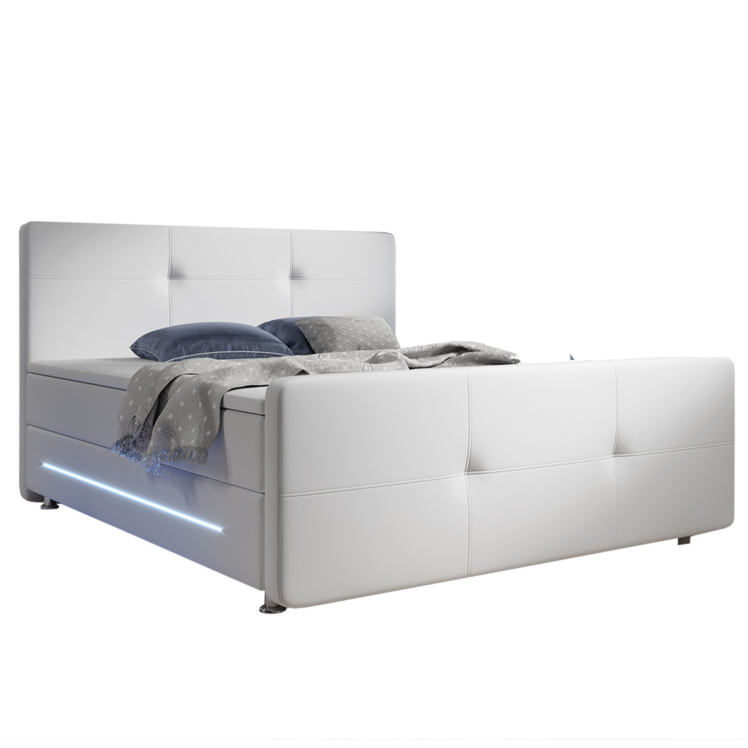 Juskys Pružinová posteľ Oakland 140 x 200 cm umelá koža s matracmi v bielej farbe