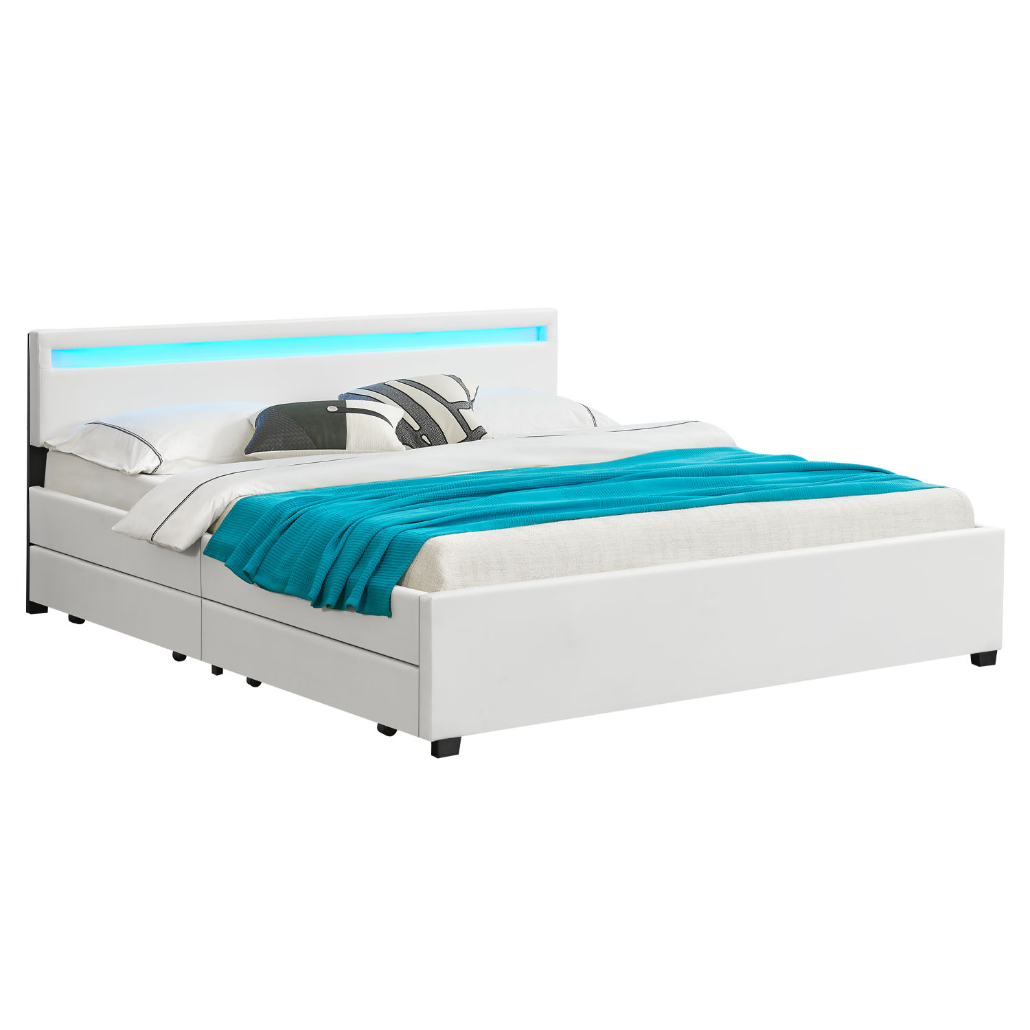 E-shop Juskys Čalúnená posteľ ,,Lyon" s úložným priestorom - biela