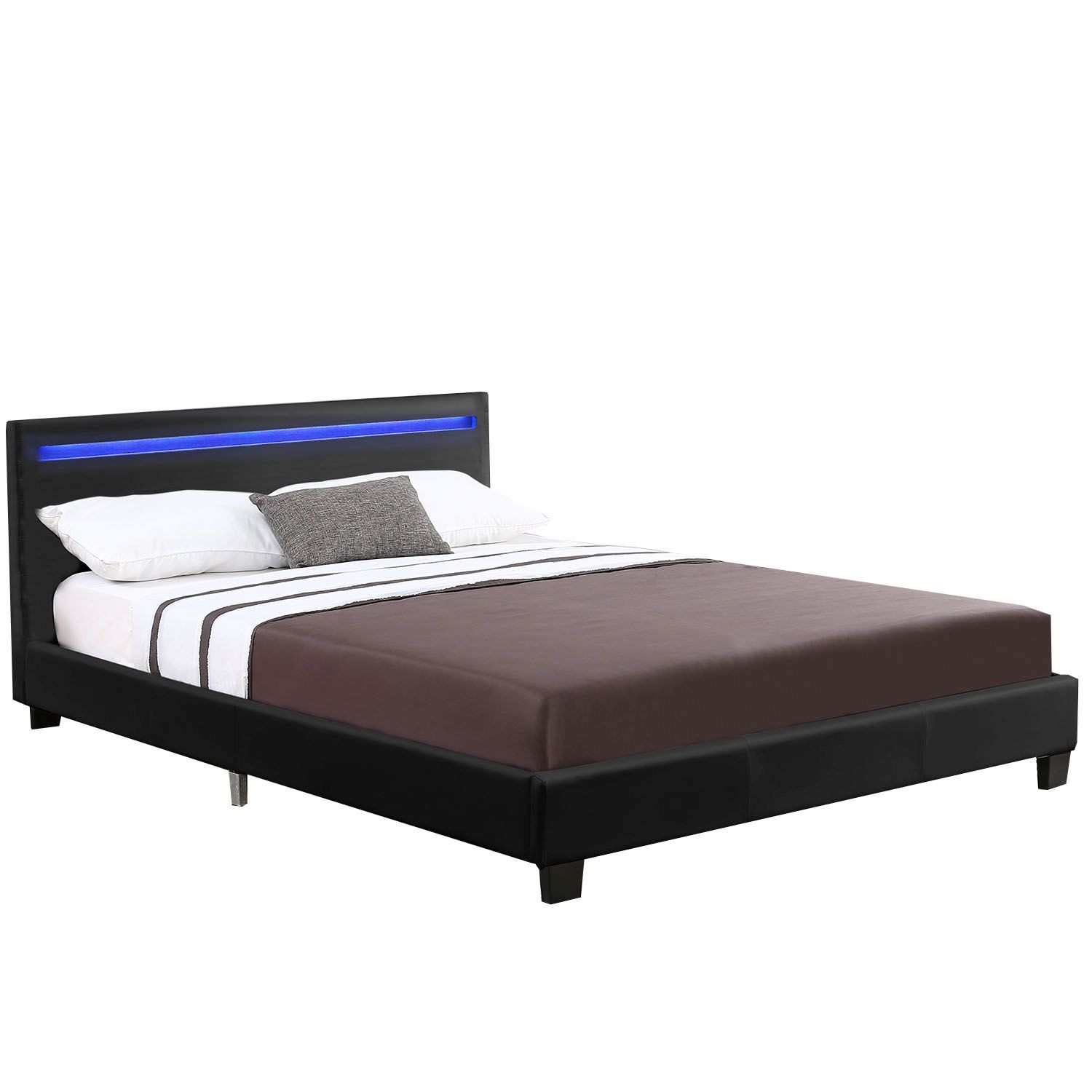 E-shop Juskys Čalúnená posteľ Verona 120 x 200 cm s LED osvetlením v čiernej farbe