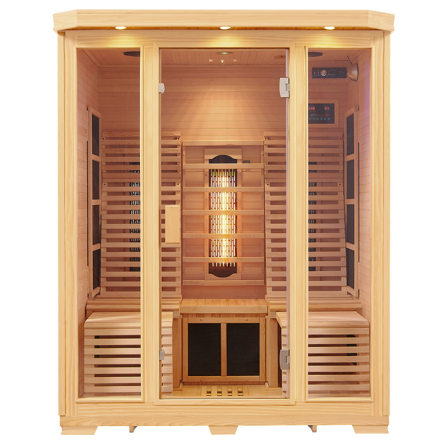 E-shop Juskys Infračervená sauna/ tepelná kabína Helsinki 150 s triplexným vykurovacím systémom a drevom Hemlock