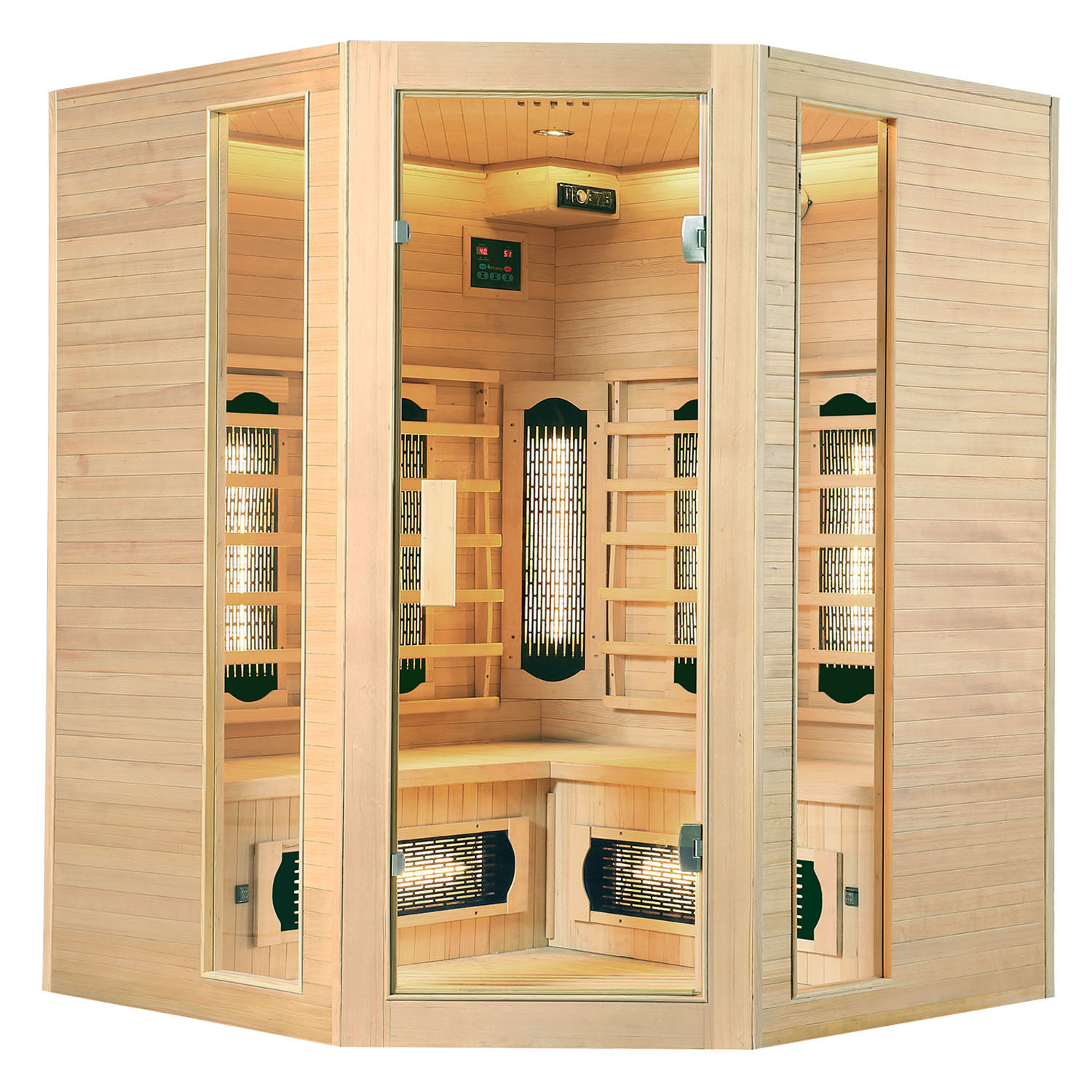 Juskys Infračervená sauna/tepelná kabína Nyborg E150V s plným spektrom, panelovými radiátormi a drevom Hemlock