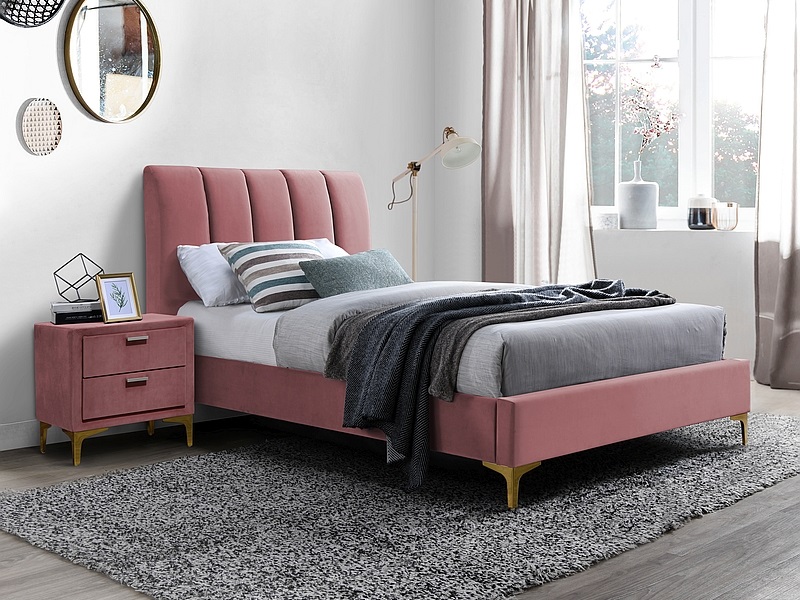 E-shop Signal Čalúnená posteľ MIRAGE VELVET 90 x 200 cm farba ružová/ zlatá