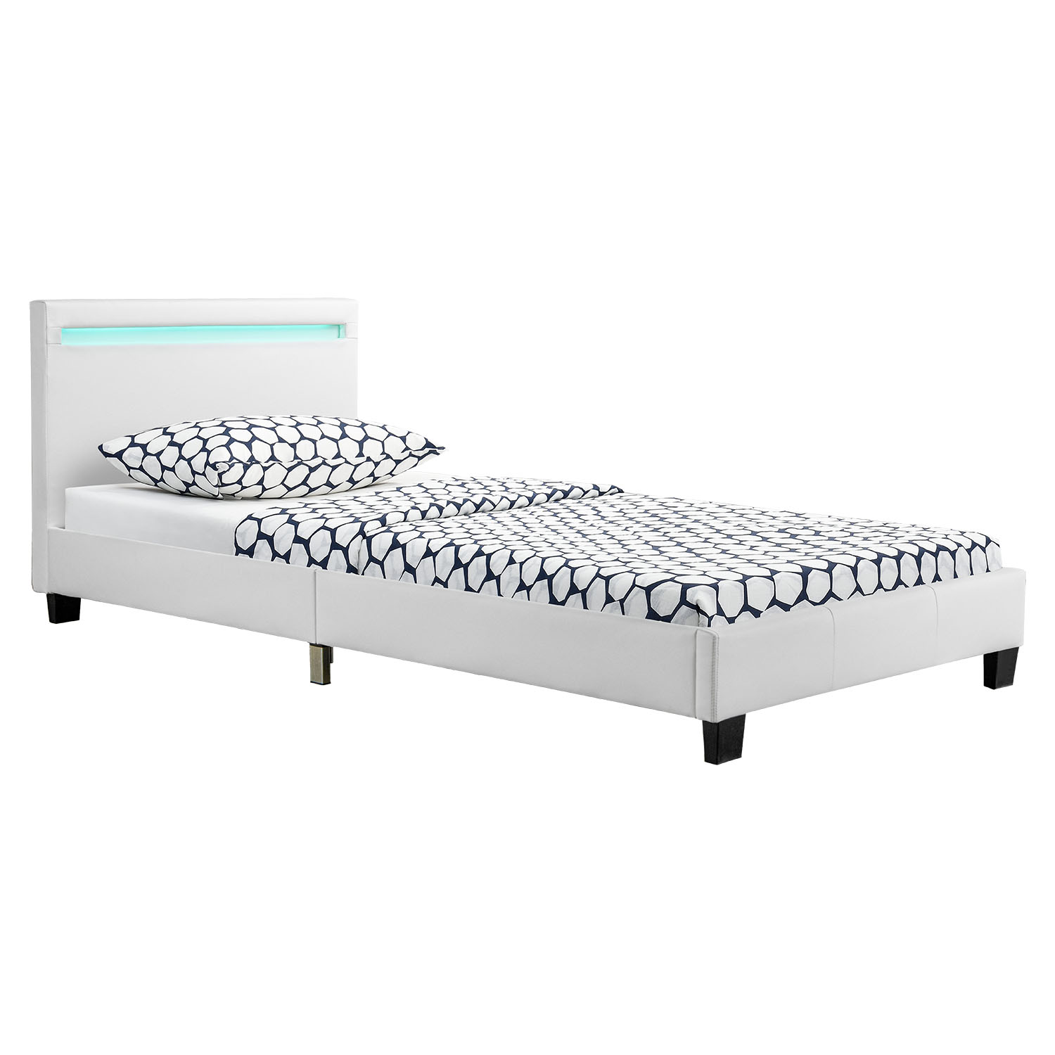 E-shop Juskys Čalúnená posteľ Verona 90 x 200 cm s LED osvetlením v bielej farbe