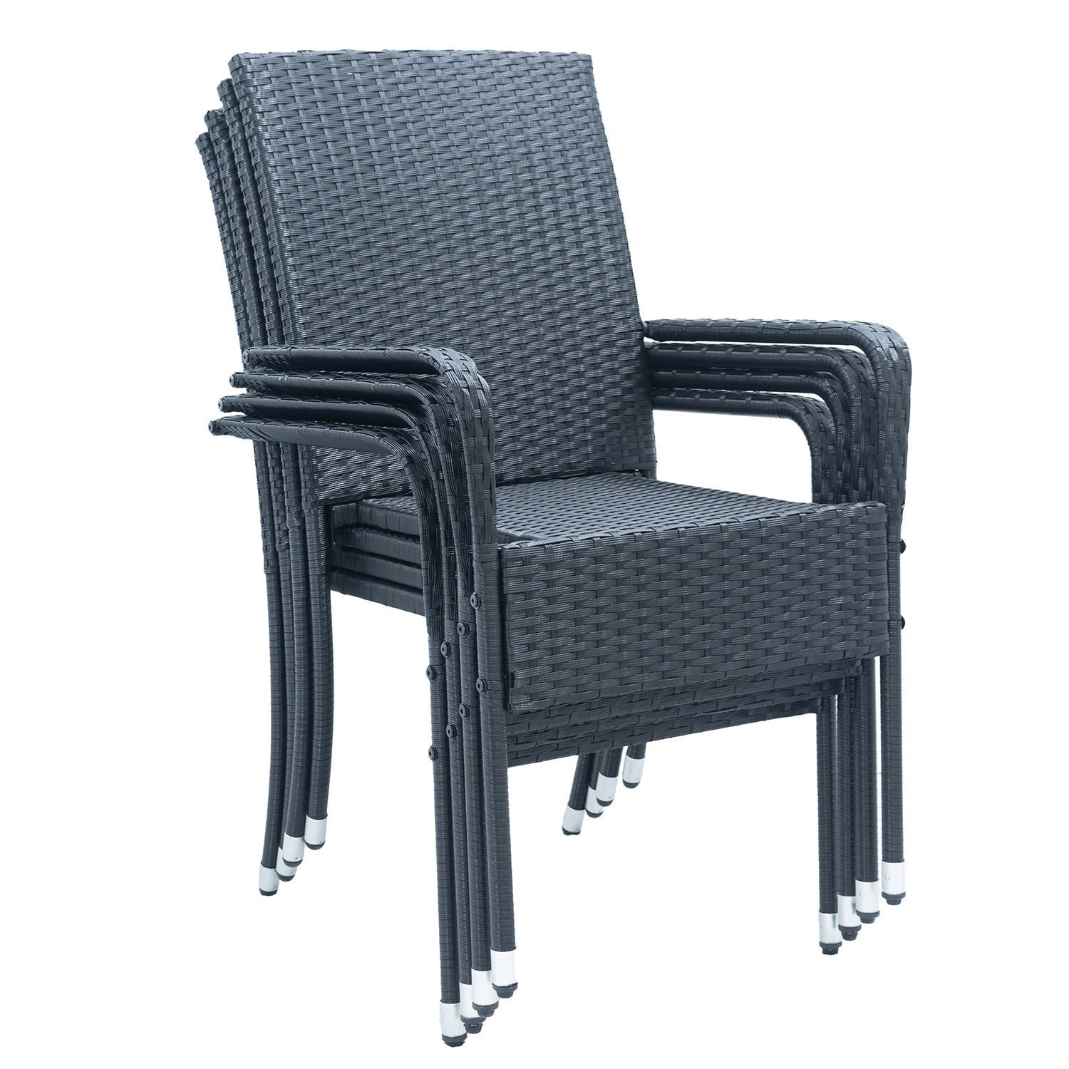 E-shop Juskys Polyratanové záhradné stoličky Yoro s podrúčkami 4ks set čierna