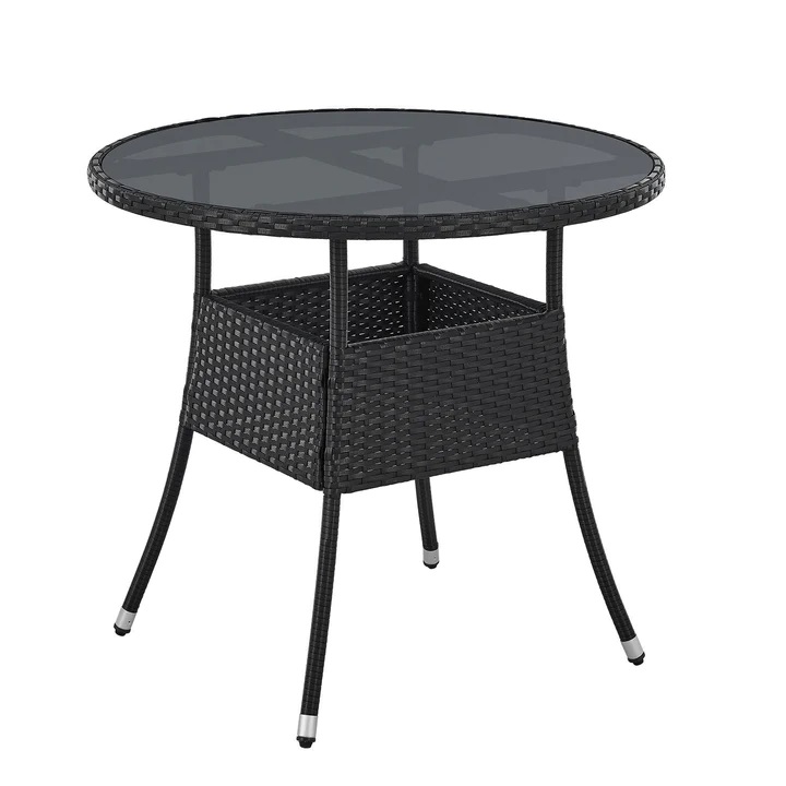 E-shop Juskys Polyratanový záhradný stolík Yoro, okrúhly, čierny 80 cm