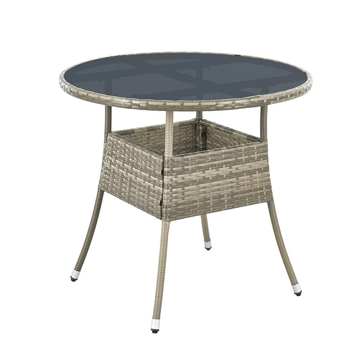 E-shop Juskys Polyratanový záhradný stolík Yoro, okrúhly, sivý 80 cm