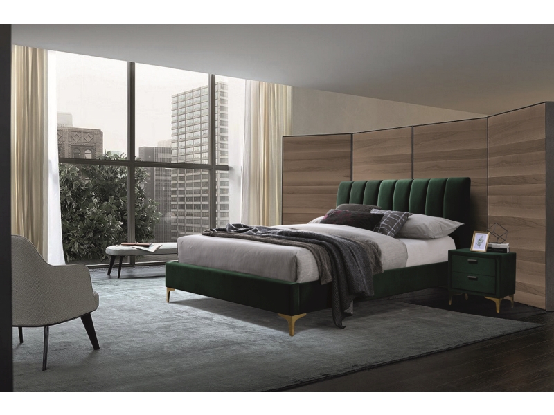 Eshopist Čalúnená posteľ MIRAGE VELVET 160 x 200 cm farba zelený / zlatá