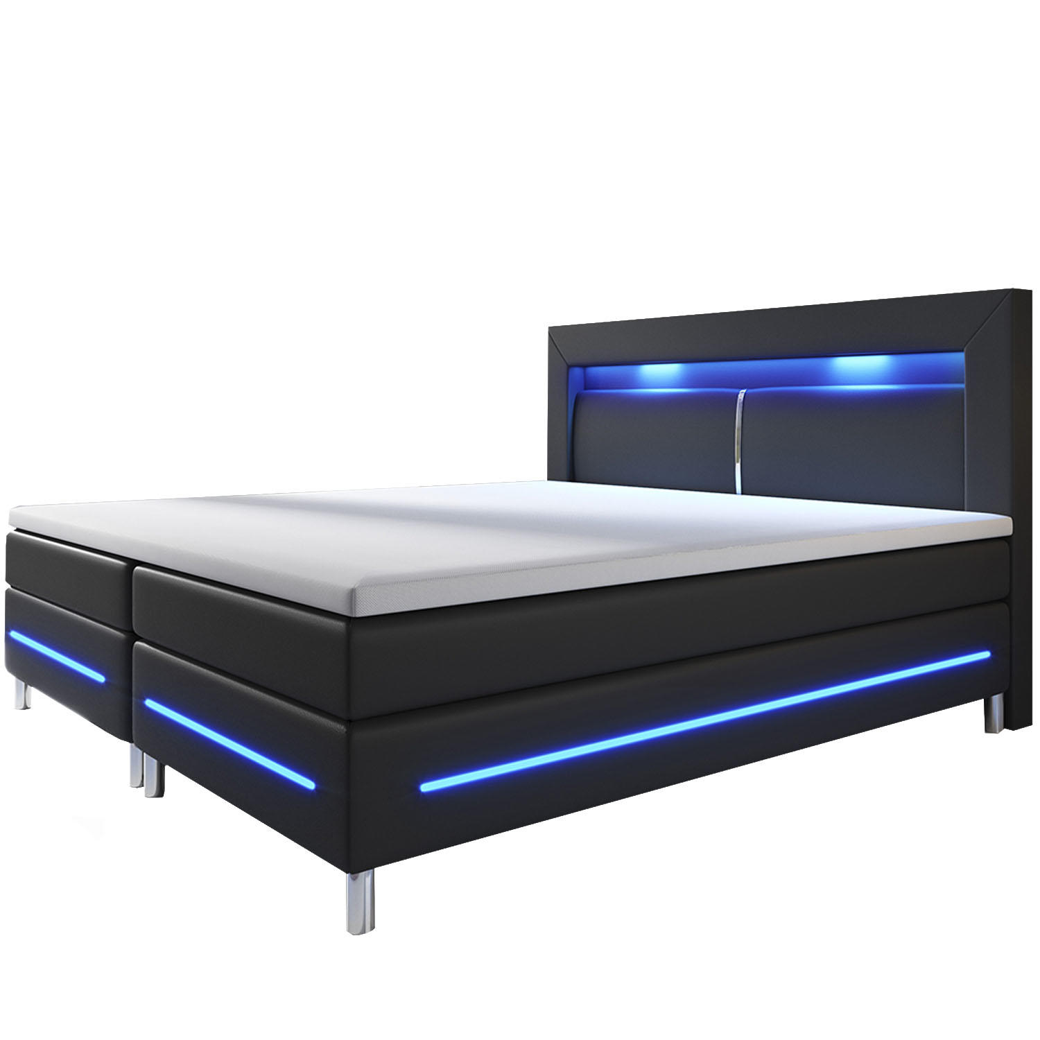 Juskys Pružinová posteľ Norfolk 140 x 200 cm čierna - LED pásy a pružinové jadro matrace