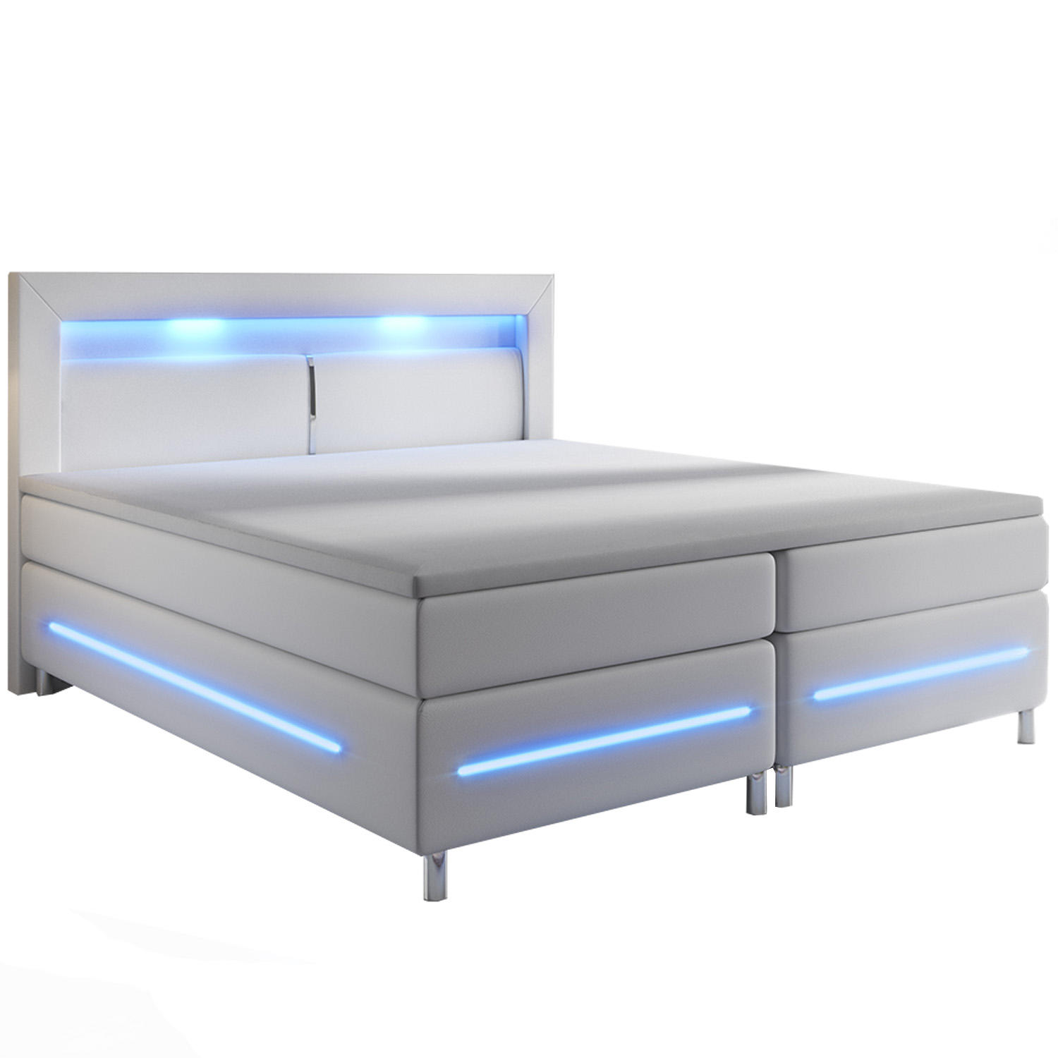 Juskys Pružinová posteľ Norfolk 180 x 200 cm biela - LED pásy a pružinové jadro matrace