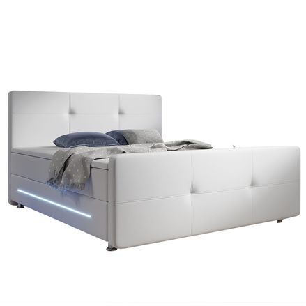Pružinová posteľ Oakland 140 x 200 cm umelá koža s matracmi v bielej farbe