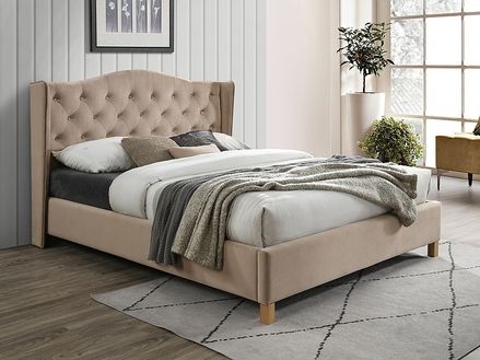 Čalúnená posteľ ASPEN VELVET 160 x 200 cm farba béžová/dub