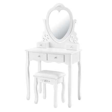 Toaletný stolík "Julia" biely so srdcovým zrkadlom a s taburetkou