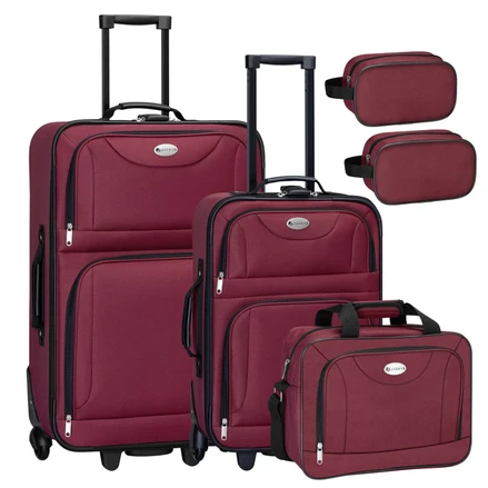 Súprava textilných kufrov 5 kusov s 2 kuframi, taškou cez rameno a 2 kozmetickými taškami - bordeaux