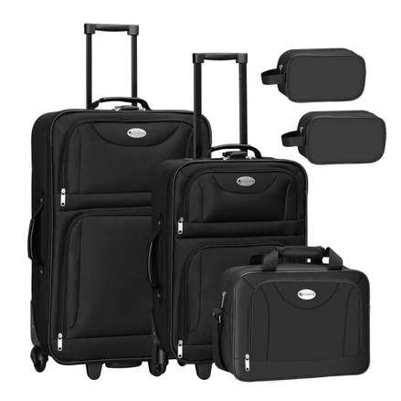 Súprava textilných kufrov 5 kusov s 2 kuframi, taškou cez rameno a 2 kozmetickými taškami - čierna