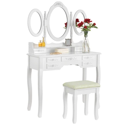 Toaletný stolík "Elsa" biely so zrkadlom a stoličkou