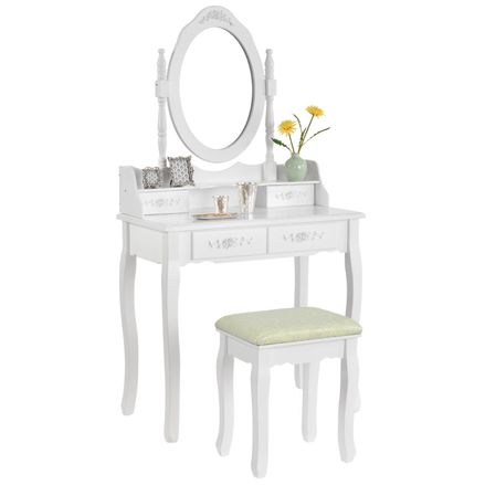 Toaletný stolík "Mira" biely so zrkadlom a stoličkou