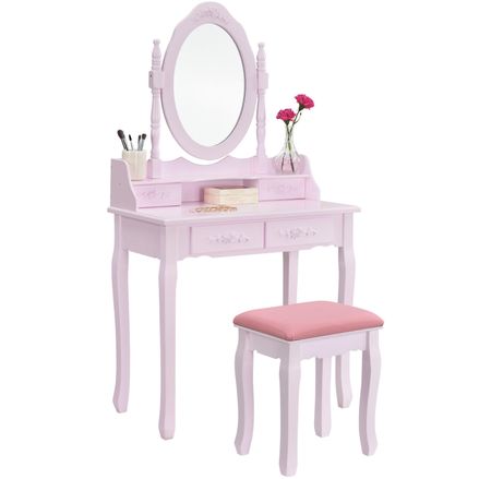 Toaletný stolík "Mira" ružový so zrkadlom a stoličkou
