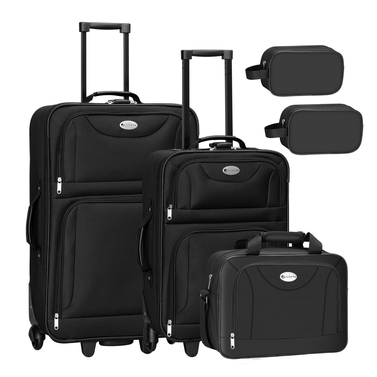 Juskys Súprava textilných kufrov 5 kusov s 2 kuframi, taškou cez rameno a 2 kozmetickými taškami - čierna
