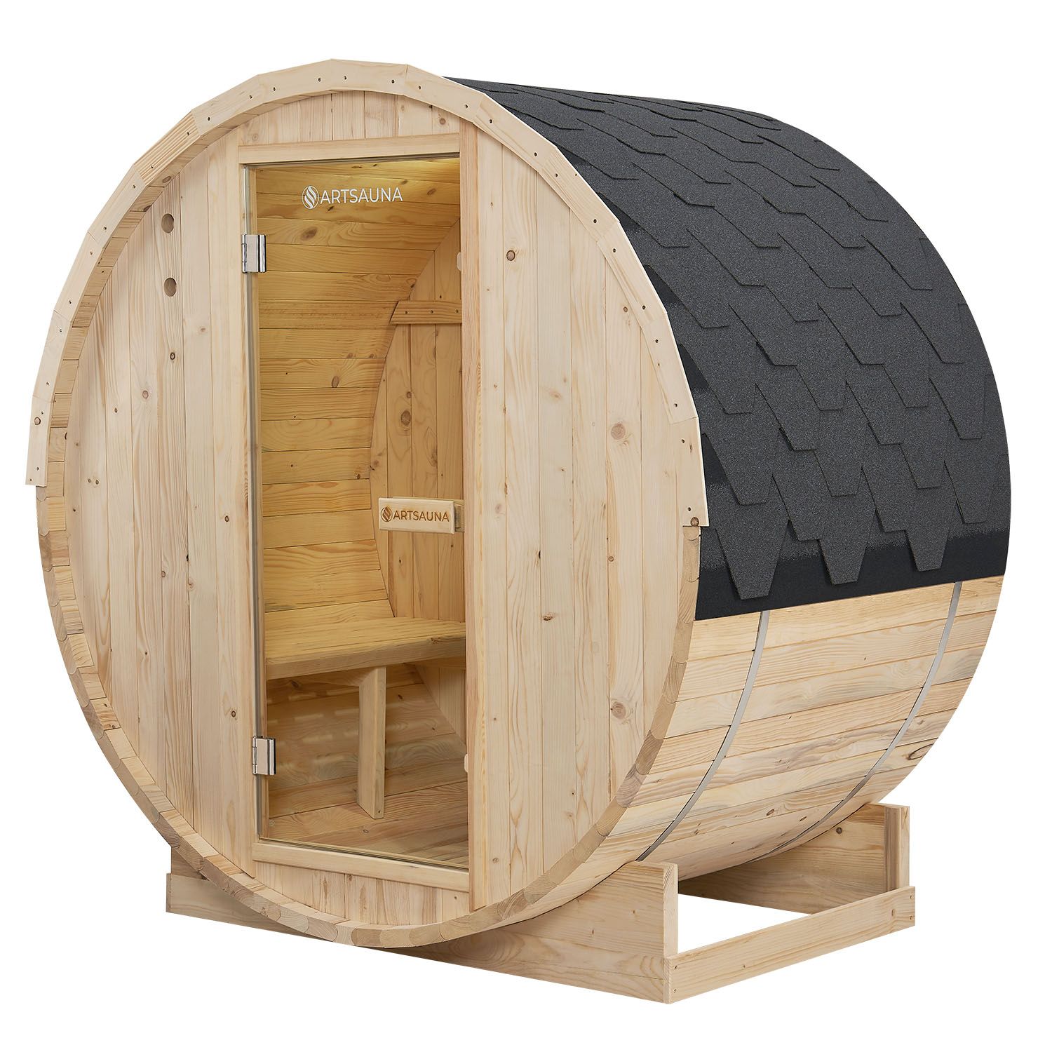 Juskys Vonkajšia sudová sauna Spitzbergen M dĺžka 120 cm priemer 190 cm (3,6 kW)