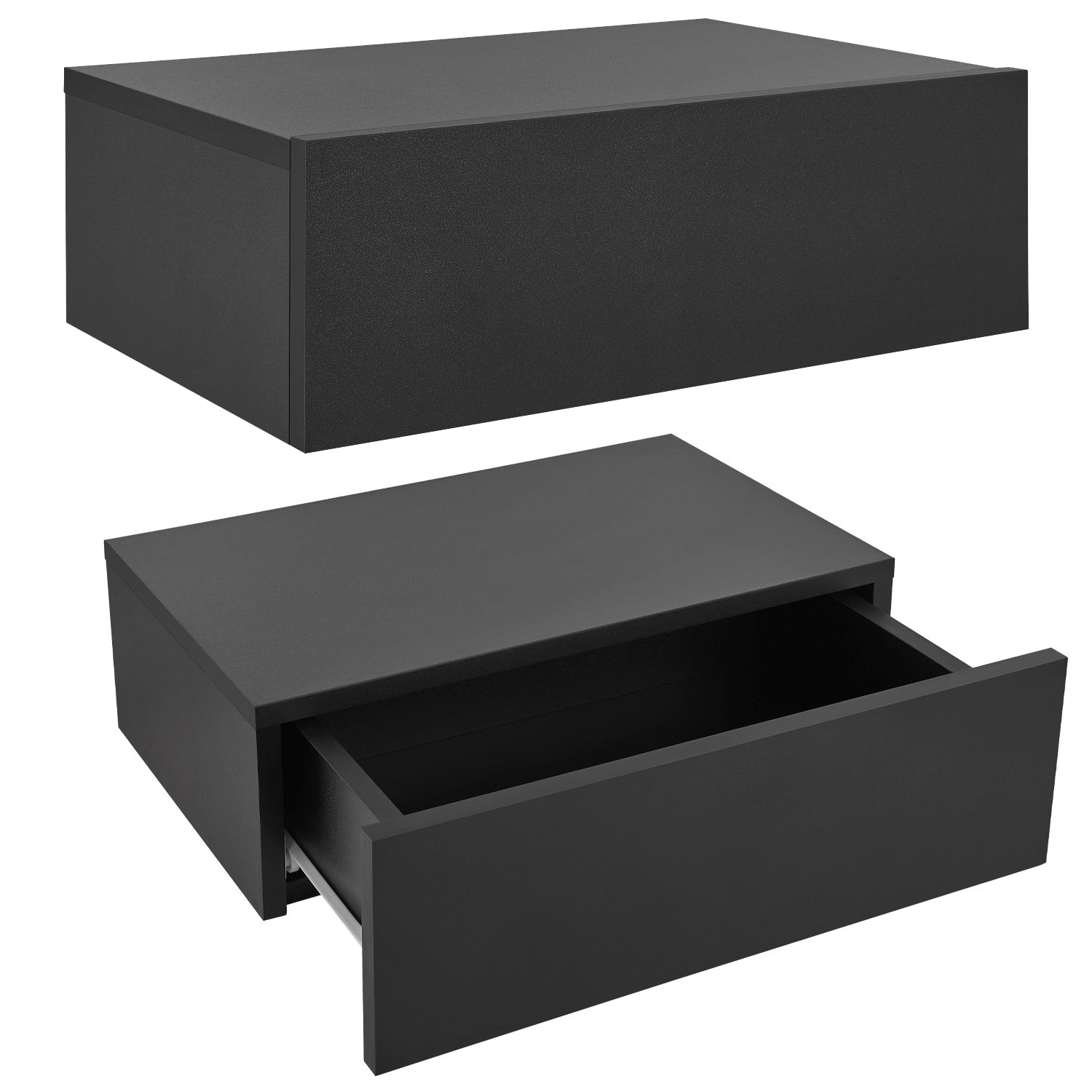 E-shop Juskys Nástenný nočný stolík 46x30x15 cm so šuflíkom, čierny